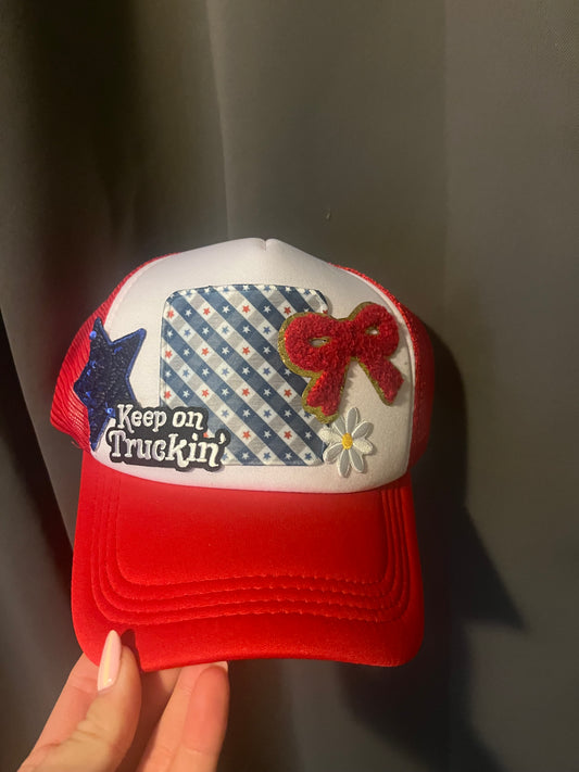 RED PATCHED TRUCKER HAT
