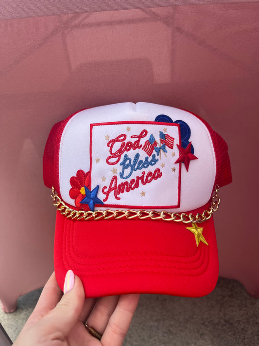 GOD BLESS AMERICA TRUCKER HAT
